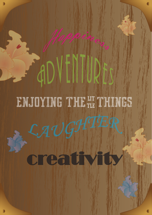 happiness adventure Creativity Words on wood