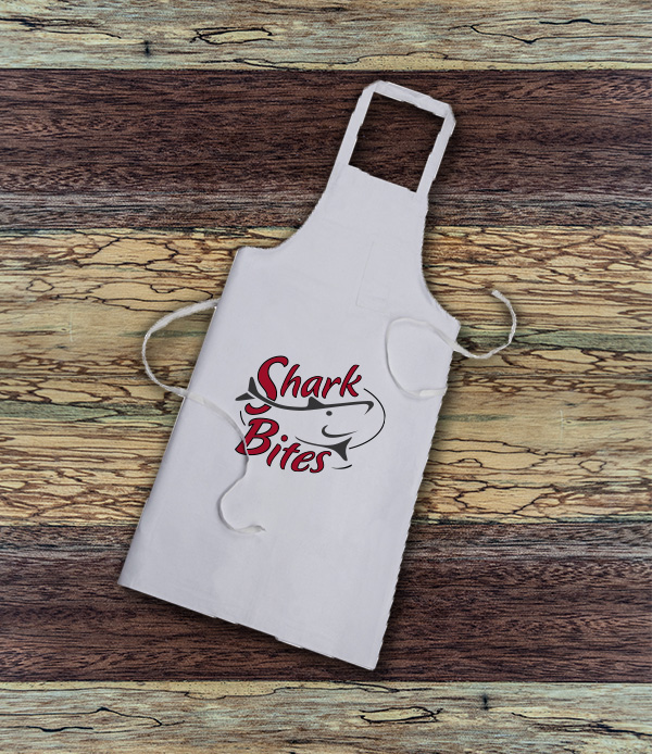 Logo and Identity Stationery take out bags Signage Shark bites  Shark bites logo shark bites identity apron Business Cards