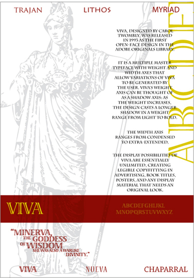 print cards typefaces greek trajan Lithos myriad Viva nueva chaparral Carol Twombly
