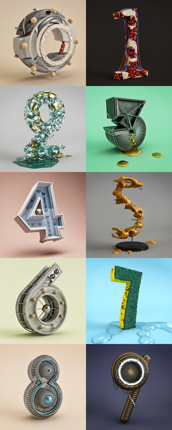 vray cinema4d number type 3D 36daysoftype plury 36 days Ps25Under25