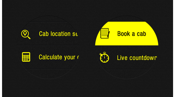 cab taxi app mobile user interface iPad iphone infographic buttons Web yellow inspiration