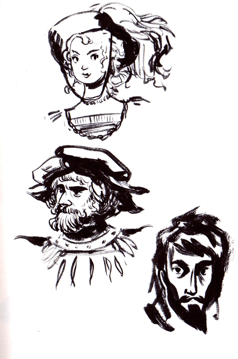 brush pen sketchbook humor portraits history