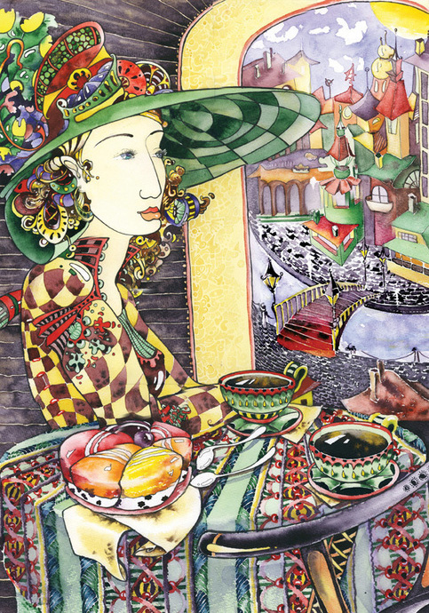 watercolour women tea