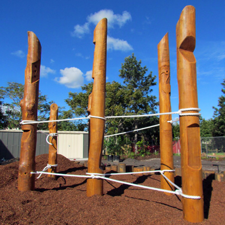 Iron bark  Golden cypress wood poles carved with chainsaws and power tools