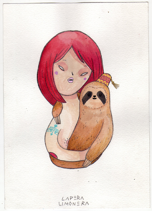 girl illustrationcute red oso perezoso gorro amor Love sweeety ilustracion Original