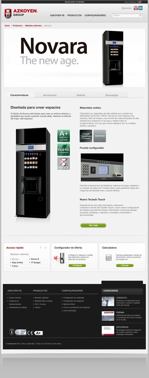 Azkoyen vending systems Coffetek limited novara Concurso ux UI Website Navarra ganador usabilidad funcionalidad arquitectura