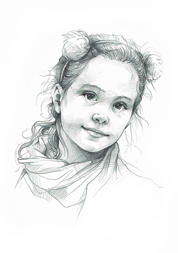 pencil portrait child face handdrawn original drawing sketch kids portrait art
