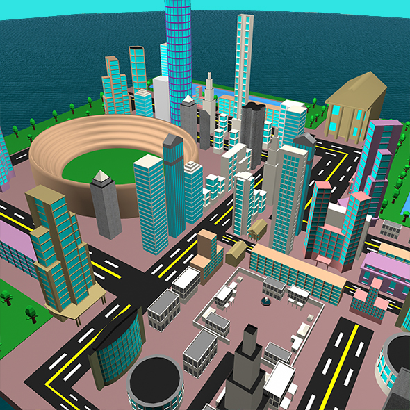 building buildings city court Helipad house lowpoly Park parks road tower Tree  trees water