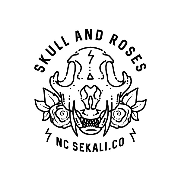 ILLUSTRATION  skull lion Roses vector monoline