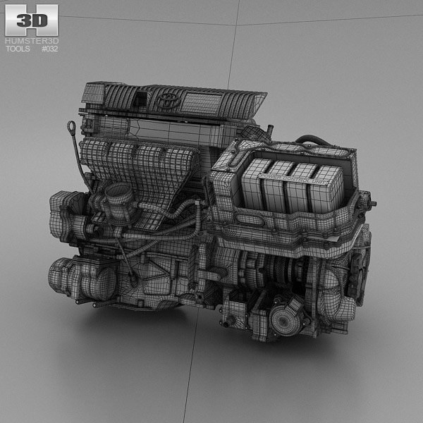 engine car engine 3D model 3ds max vray toyota hybrid car parts