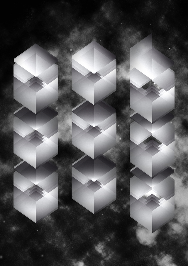 cube Nature black White grey geometry poster