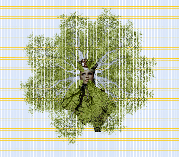 Digital Collage grid color Tree  circle randi antonsen