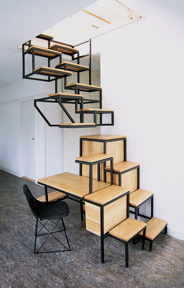 Staircase desk furniture design multifunctional Objet élevé mieke meijer studio mieke meijer