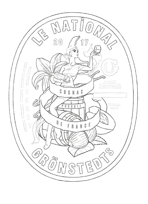 Grönstedts Label Cognac National 2017 illustrated label