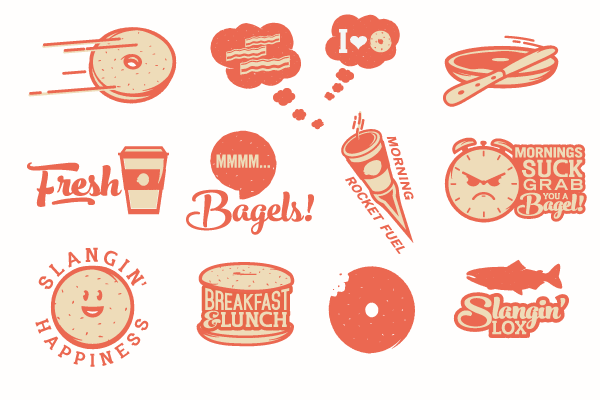 Logo Design bagels branding food branding deli branding Restaurant Branding icons Food Icons