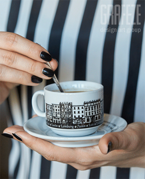 Travel souvenir Lviv Coffee ukraine Black&white city tourism gift cup