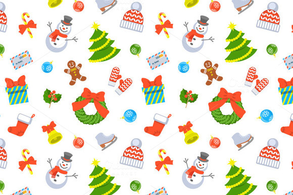 Christmas pattern Holiday background winter flat Icon symbol seamless xmas festive new year decoration wrapping celebration