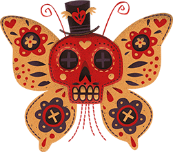 dia de los muertos day of the dead Sugar Skulls mexico Ireland illustrated butterfly monarch prints