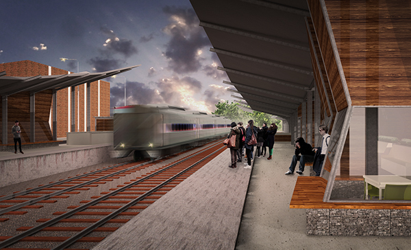 East falls station trains SketchUP Photoshop Rendering kerkythea linear design
