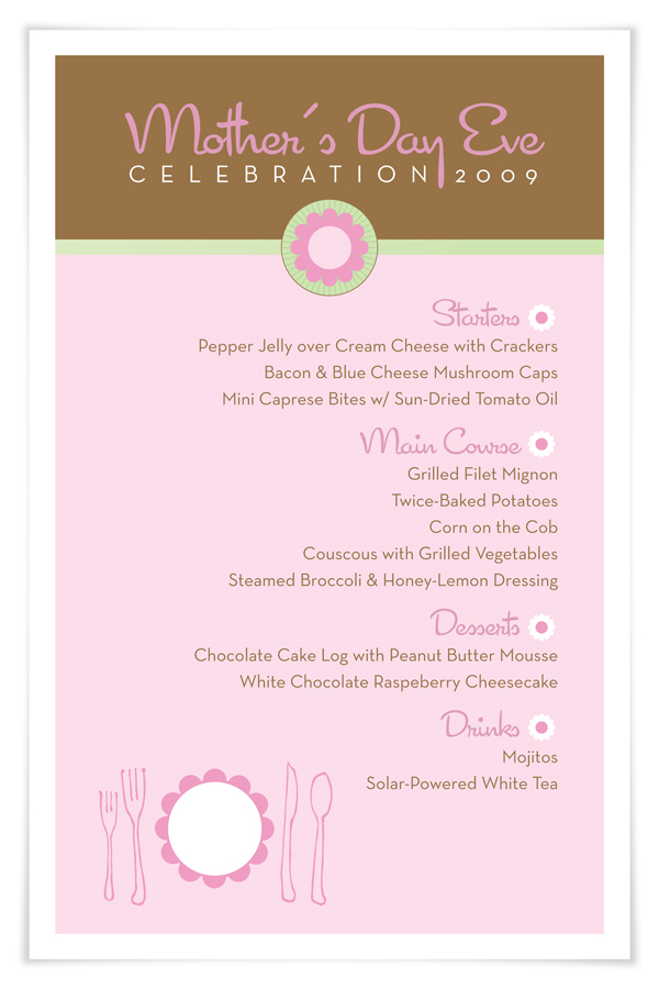 menu menus flower floral Mother's Day mom's day Black Friday