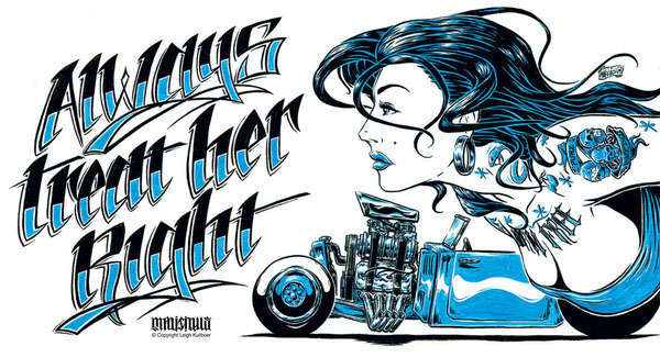 hot rod rat rod babe tattoo lead sled led sled pin up exhibited artwork personal car zombie ink comic