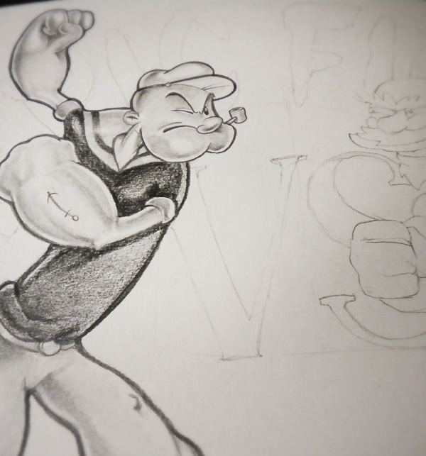 Popeye simpsons epic fight epic fight pelea pelea épica dibujo lapiz grafito Willie cartoon Classic