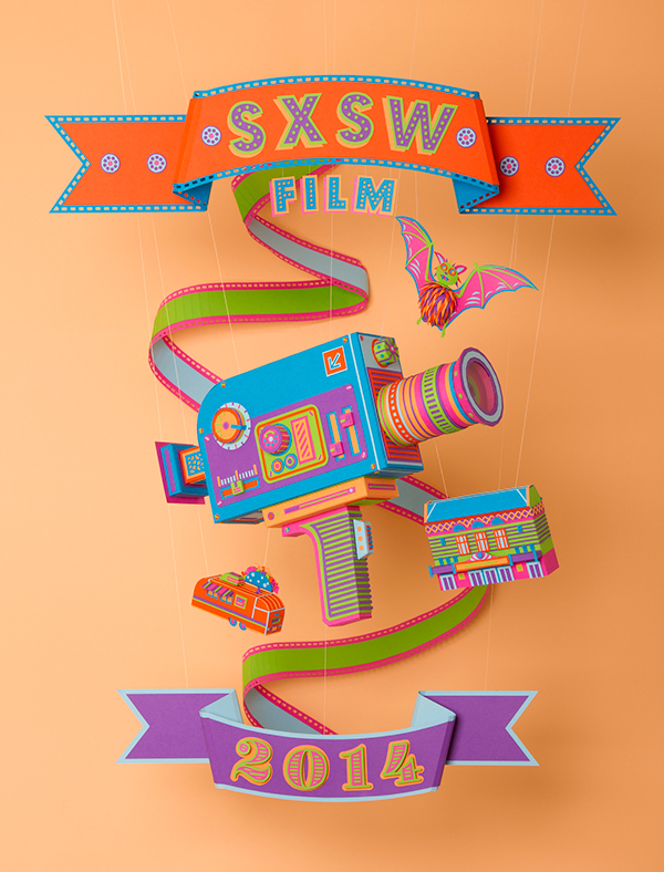 sxsw zim&zou vintage paper installation color art poster festival movie