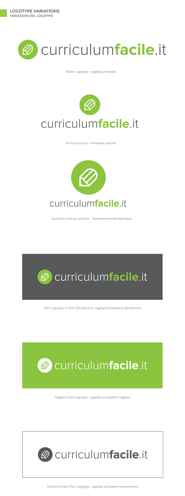 curriculumfacile Resume Logo Design Corporate Identity Stationery brand guidelines booklet Web Identity