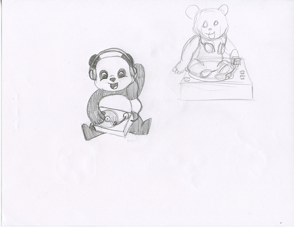 baby Panda  bear dj headphones record player
