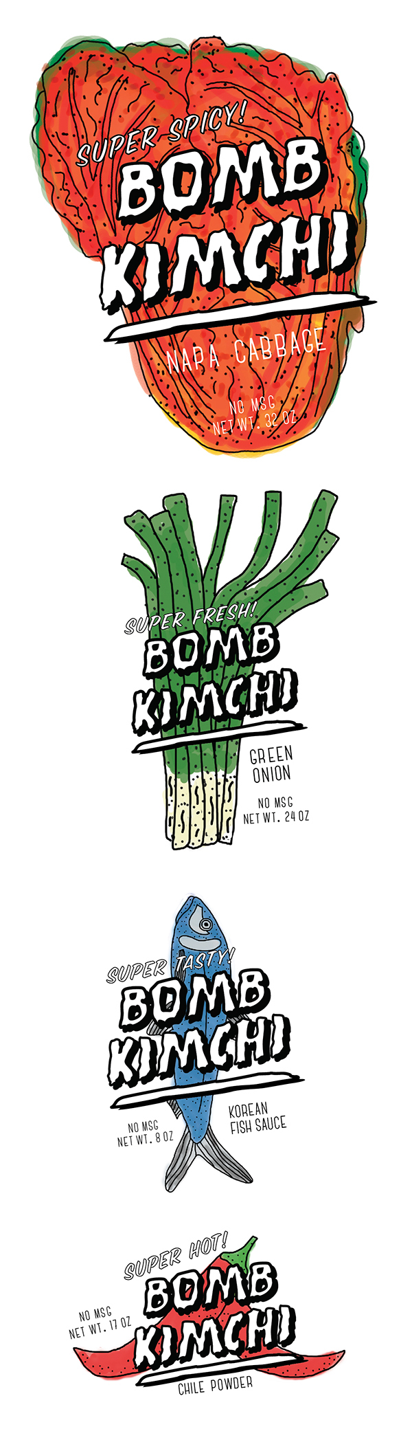 kimchi koreanfood asian Food  fishsauce greenonion chilepowder bomb packagedesign