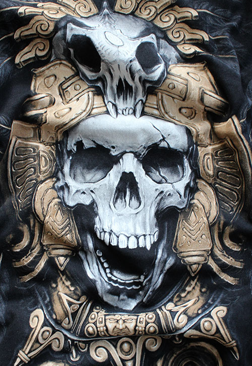 Teskatlipoka power t-shirts textile emotions skull legend history mexico culture gold fabric T-Shirt Design tee tees