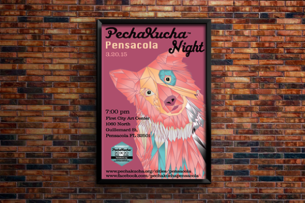 poster pechakucha advertisement pensacola dog gradient geometric nights