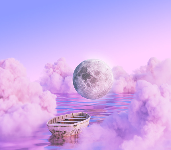 moon lake surreal 3d art