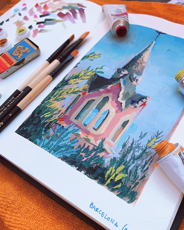 Sketching with coloured pencils