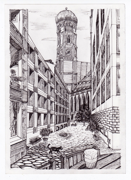 city Street technical pen graphic Italy germany usa Russia