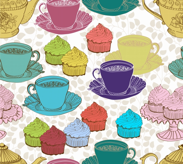 MORNING tea tatime seamless card repeat pattern textile vintage wallpaper