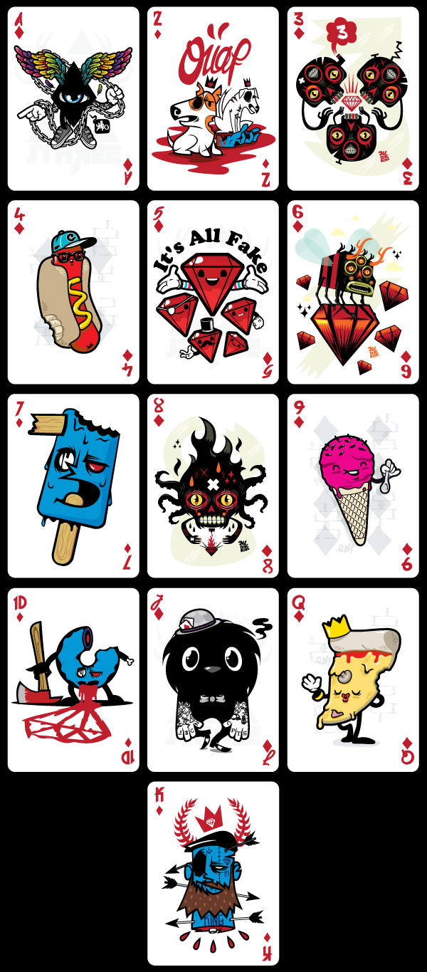 Cuypi zombiecorp niark zombie playing card Poker deck vector jthree j3concepts jared nickerson Demons diamonds Character cartoon king queen joker jack spade club heart Client Project
