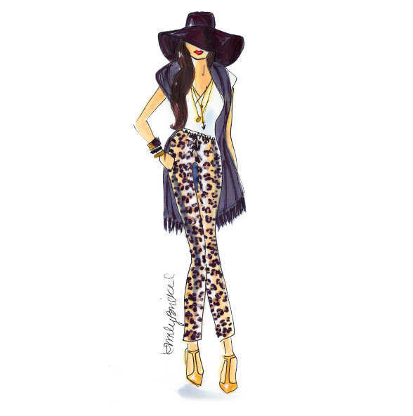 fashion illustration leopard print leopard pants hat fall fashion