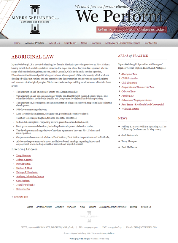Website Design website development Myers Weinberg llp Barristers solicitors lawyers