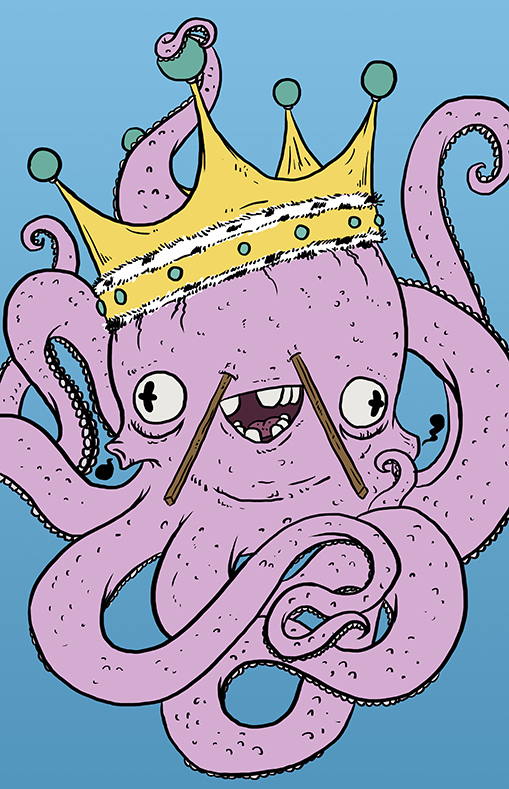 draw color octopus pink fantasy weird animal king crown digital colorfull