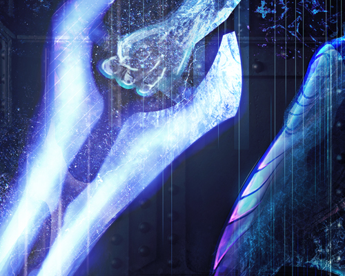 Halo Elite zealot hero complex energy sword peter gutierrez graphic black alien monster energy purple