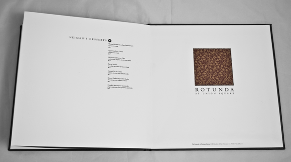 Rotunda Union Square menu binding handbound kile brekke accordian fold type Sabon leather restaurant neiman marcus san francisco page layout square round grid