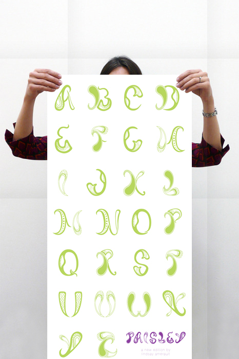 alphabet paisley print type face green texture pattern