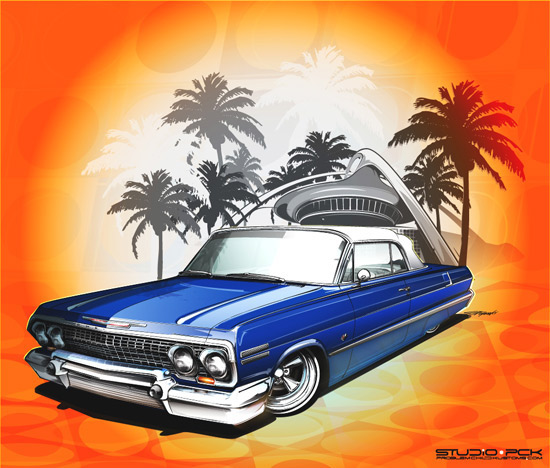 automotive art rendering Custom Car hot rod Air Brush ink