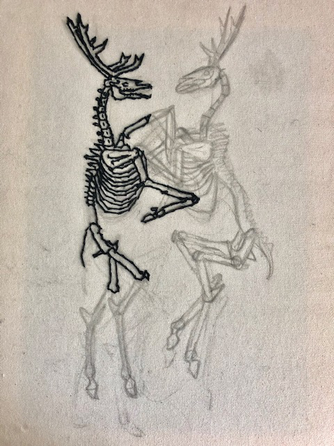 Embroidery handmade crafts   crafting deer elk skeleton surreal surrealism skeletons