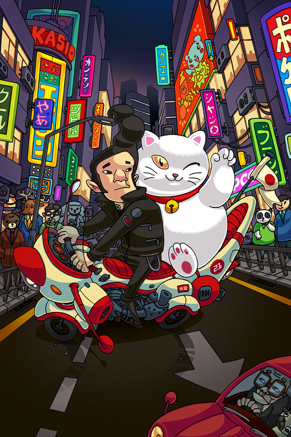 bosozoku japan biker Bike maneki-neko Cat japanese tokyo Street traffic motorbike road leather jacket grease gang