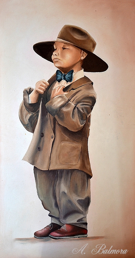 Oil Painting kid growing hat Little Boy art