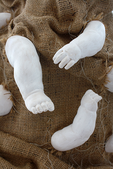 ceramic kidnapped lost children sculpture cloth soft child cast
