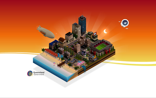 Get Out there QLD Government Department of Justice sim city microsite Website flash animation photoshop