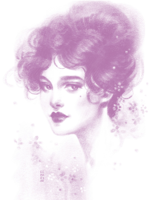 Digital Drawing Gibson Girl Lady pastel portrait Retro vintage